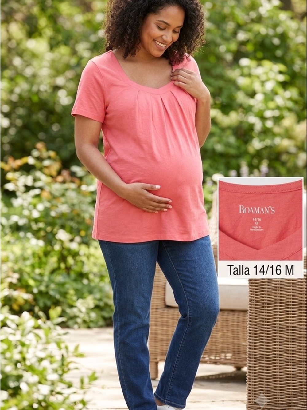 Roaman's Coral Scoop Neck Tee pregnant 14/16 (M)